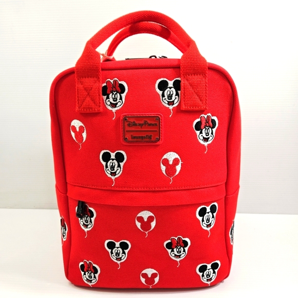DisneyParks 2025 Loungefly Mickey & Minnie Balloons Backpack Red Canvas NWT - Picture 4 of 4